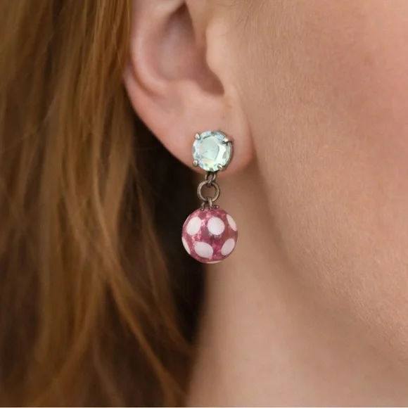 Sabika Stretch Bracelet & Earrings Set S14 Pinky Mauve & Cream Polka Dots - Picture 3 of 11